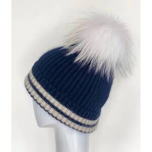 NEW LINDA RICHARDS women's mohair/wool pom hat in blue